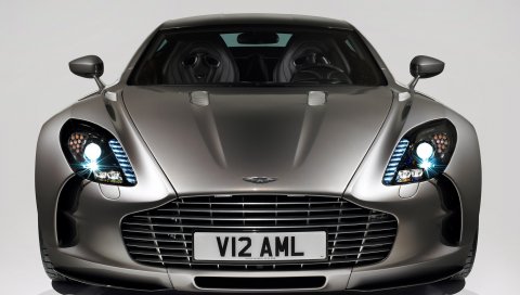 Aston martin, one-77, 2009, серый металлик, вид спереди, авто