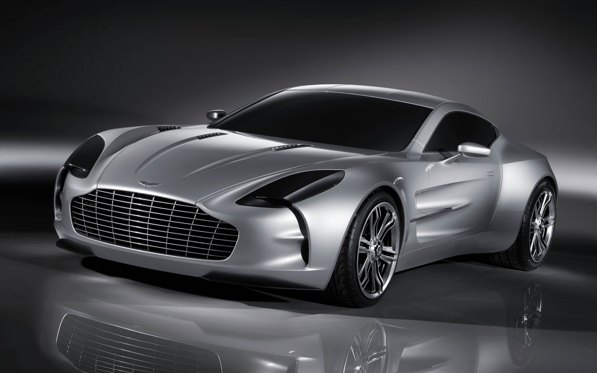 Картинки Aston martin, one-77, 2008, концепт-кар, серый металлик, вид спереди, отражение фото и обои на рабочий стол