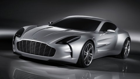 Aston martin, one-77, 2008, концепт-кар, серый металлик, вид спереди, отражение