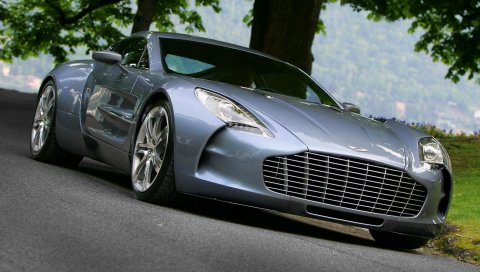 Aston martin, one-77, 2009, синий, вид спереди, природа
