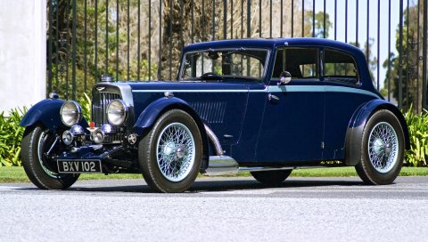 Aston martin, mkii, 1934, синий, вид сбоку, автомобиль, ретро