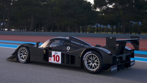 Lola, aston martin, 2008, черный, вид сбоку, стиль, деревья