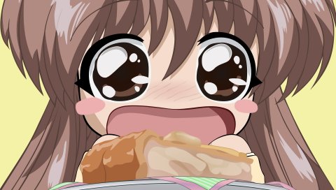 Kawaii pie, девушка, большие глаза, сэндвич, аппетит, фон
