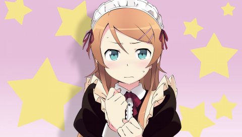 Kirino takasaka, девушка, сердитый, фон, звезды, горничная