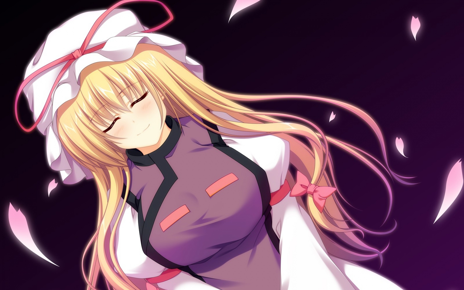Картинки Yukari yakumo, блондинка, touhou, лента, лук, шляпа, плащ фото и обои на рабочий стол