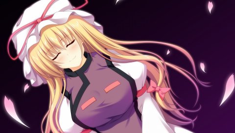Yukari yakumo, блондинка, touhou, лента, лук, шляпа, плащ