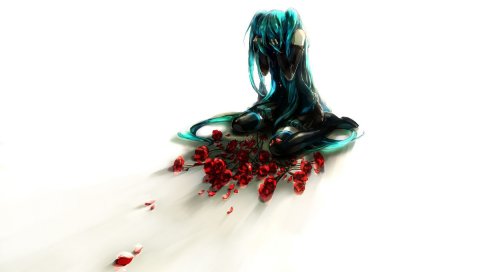 Вокалоид, hatsune miku, аниме обои, розы, крик