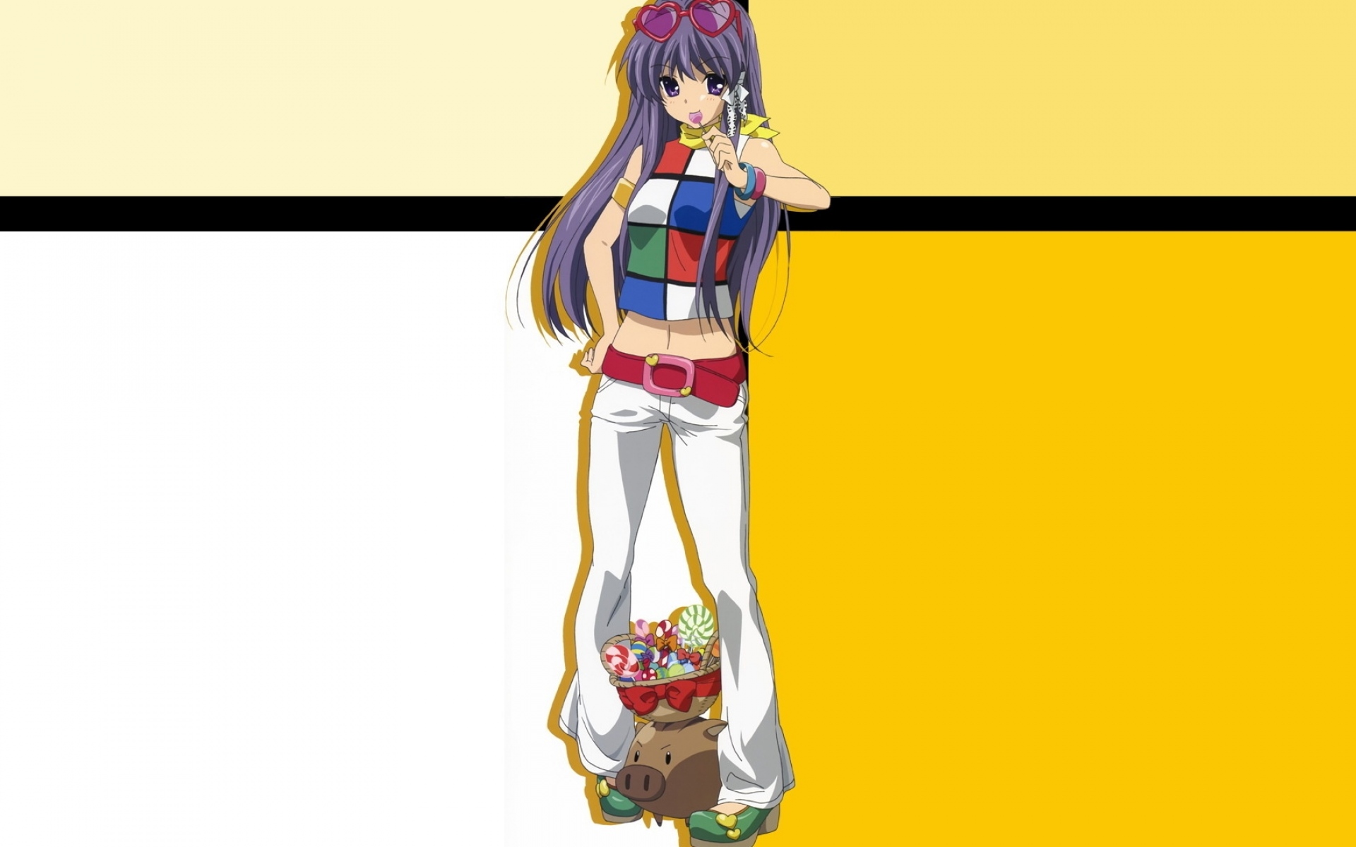 Картинки Clannad, девушка, конфеты, свинья, осанка, фон фото и обои на рабочий стол