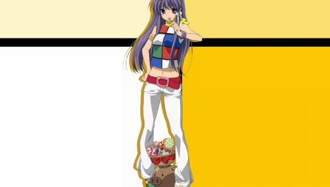 Clannad, девушка, конфеты, свинья, осанка, фон