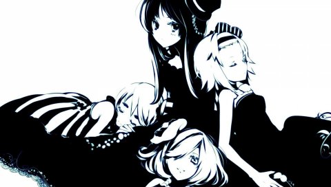 K-on, девушки, черно-белые, отдых, взгляд
