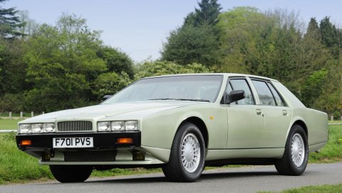 Aston martin, lagonda, 1987, зеленый, вид спереди, ретро, ??деревья