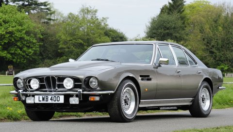 Aston martin, lagonda, v8, 1974, серый, вид спереди, редкость, автомобили, деревья