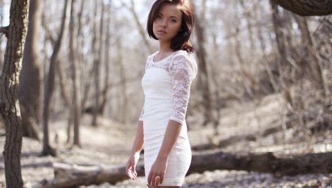 Модель, девушка, платье, лес, узоры