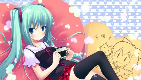 Hatsune miku, cirno, девушка, цвет, юбка, чулки, волосы