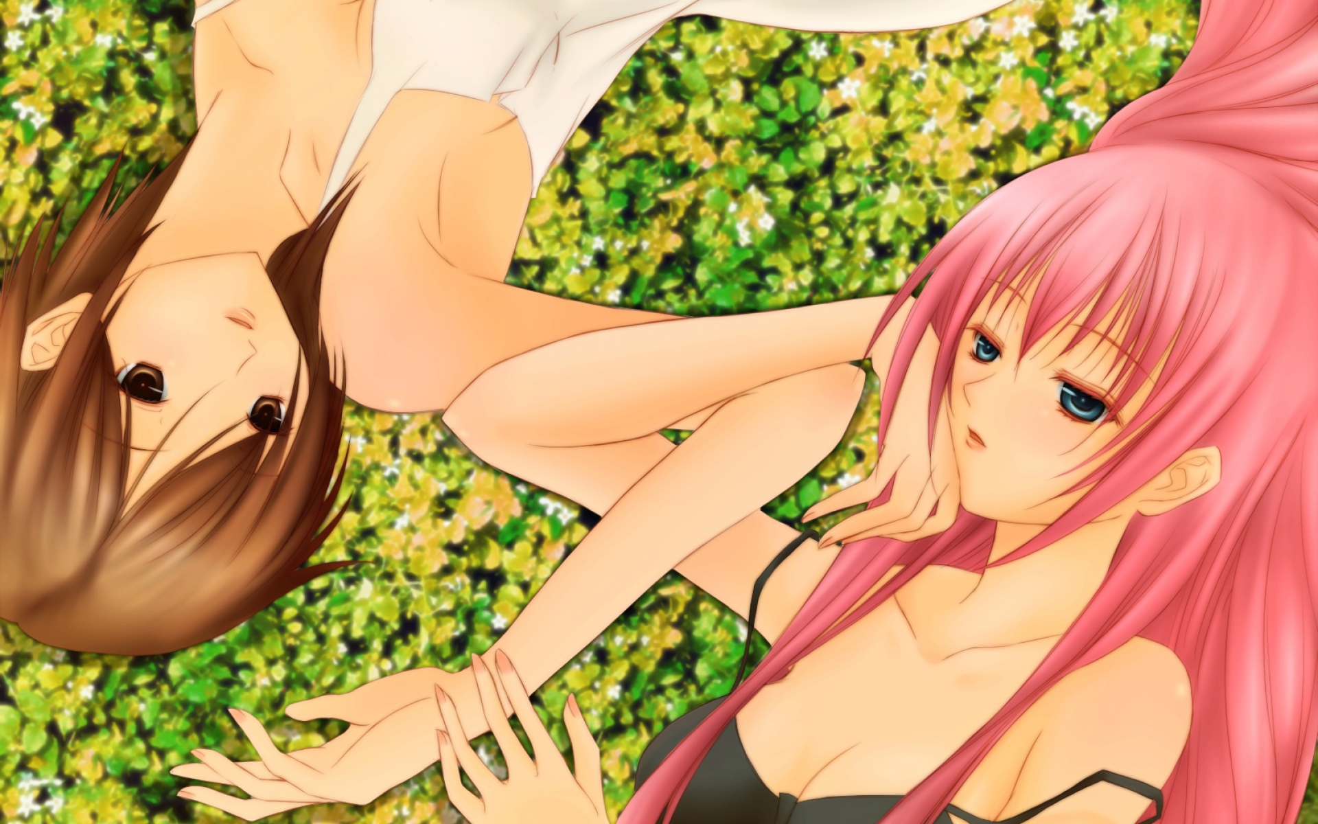 Картинки Megurine luka, meiko, волосы, розовые волосы, две девушки, платье фото и обои на рабочий стол