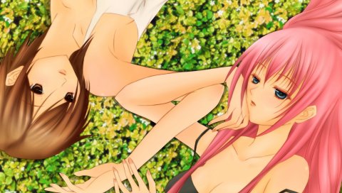 Megurine luka, meiko, волосы, розовые волосы, две девушки, платье