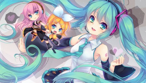 Вокалоид, hatsune miku, megurine luka, девушка, румянец, два хвоста, юбка