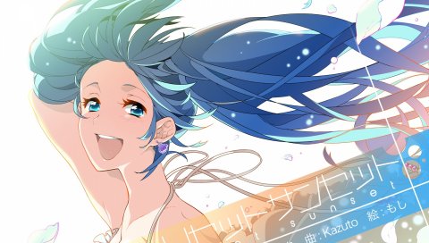 Hatsune miku, девушка, глаза, платье, разноцветные волосы, ветер
