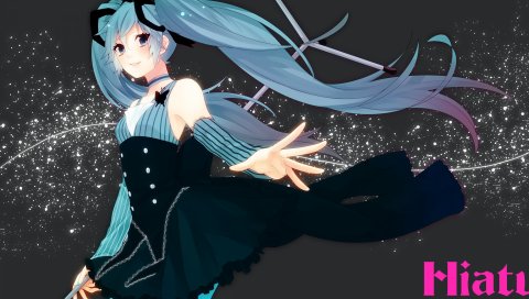 Вокалоид, hatsune miku, девушка, платье, пояс, волосы