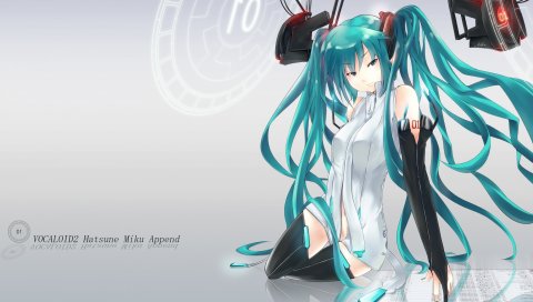 Hatsune miku, miku append, девушка, галстук, глаза, перчатки