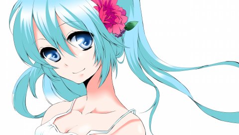 Вокалоид, hatsune miku, девушка, длинные волосы, голубые глаза, два хвоста, фон, волосы