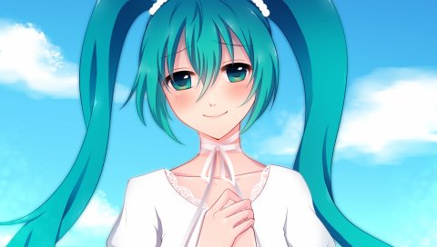 Hatsune miku, девушка, два хвоста, улыбка, волосы, платье