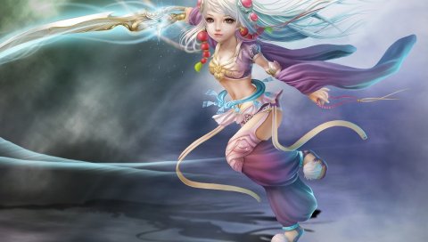 Искусство, nina hu, девушка, меч, оружие, драгоценности, магия
