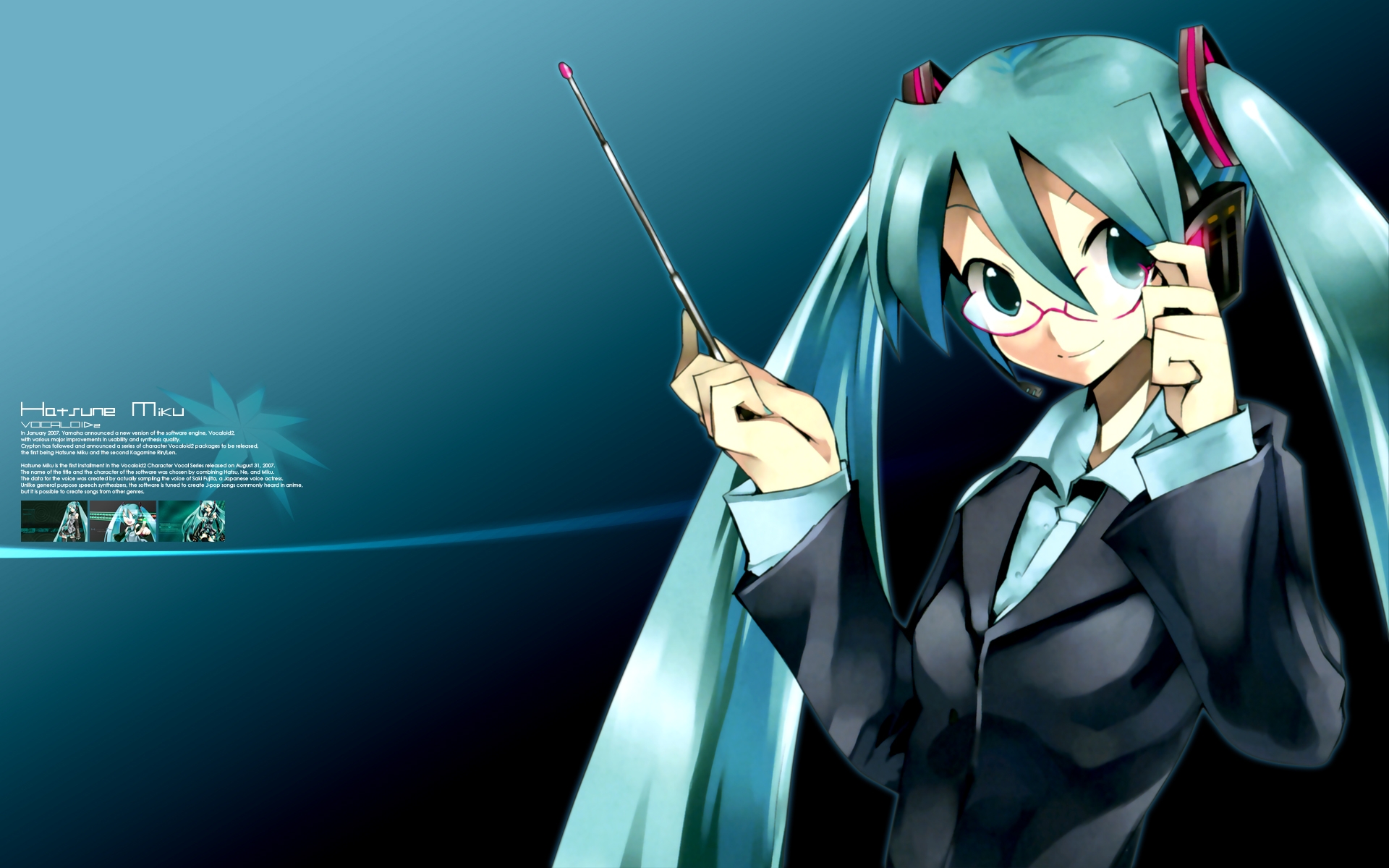Картинки Вокалоид, hatsune miku, два хвоста, очки фото и обои на рабочий стол