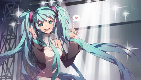 Hatsune miku, девушка, юбка, галстук, волосы, глаза, гвоздь