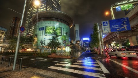 Япония, улица, дорога, ночь, мегаполис