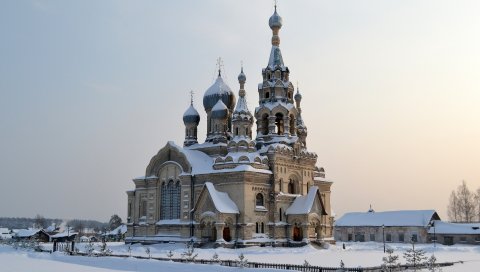 Церковь, деревня, спасская церковь, Ярославская область, снег, зима