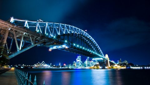 Гавань моста, Сидней, ночь, огни город