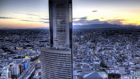 Токио, здание, небоскребы, hdr