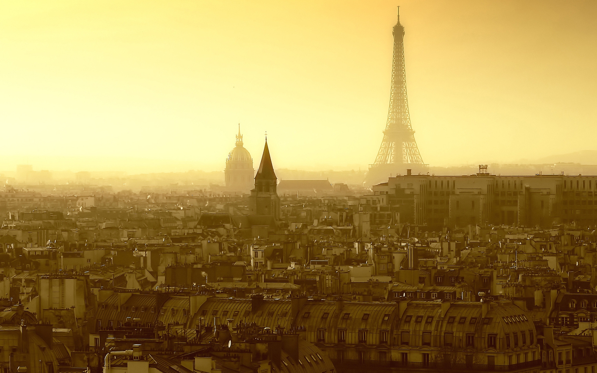 Картинки Paris, city, france, вид сверху, панорама, туман фото и обои на рабочий стол