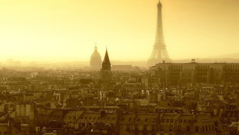 Paris, city, france, вид сверху, панорама, туман