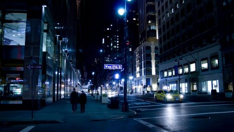 Nyc, ночь, улица, Нью-Йорк