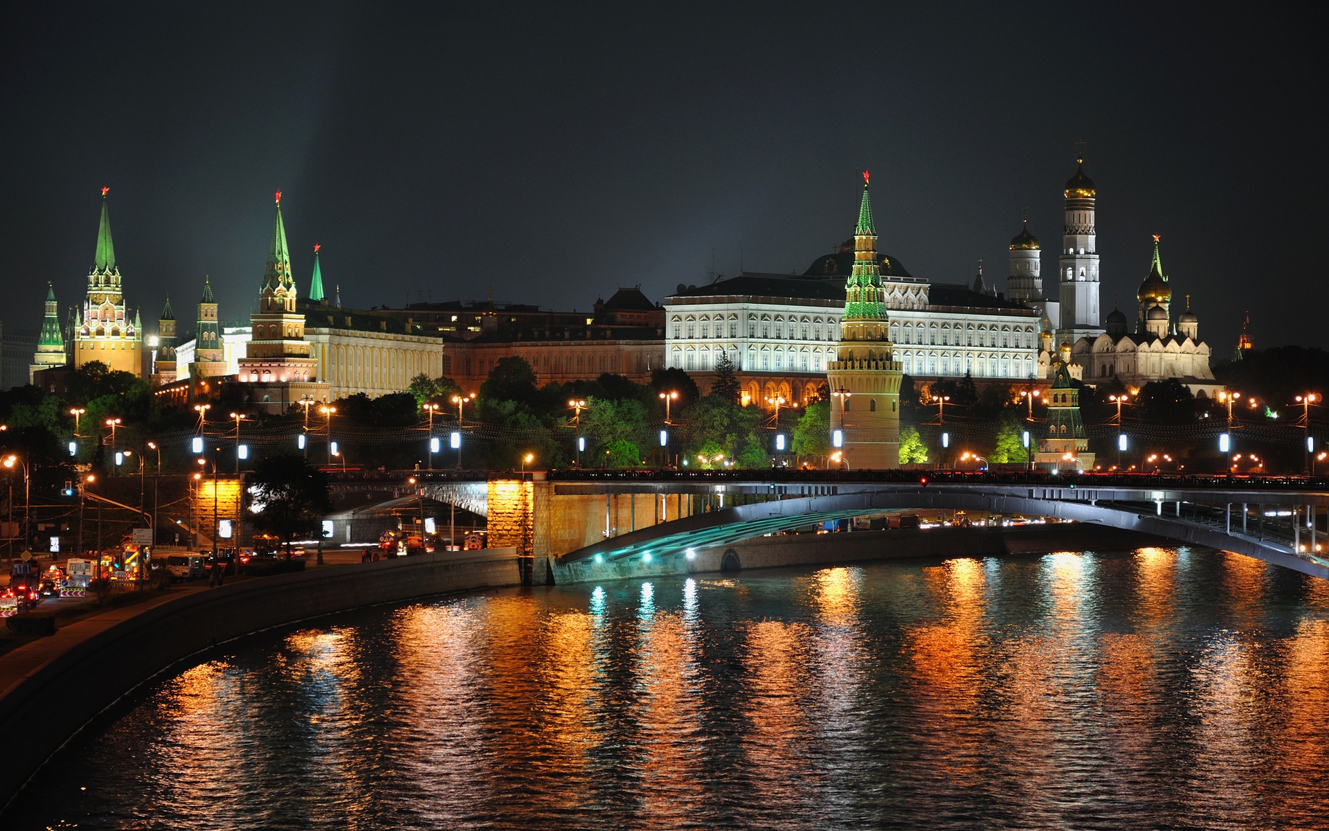 Картинки Ночь, москва, городские огни, река, hdr фото и обои на рабочий стол