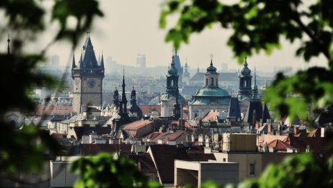 Город, чешская республика, прага, здания, деревья