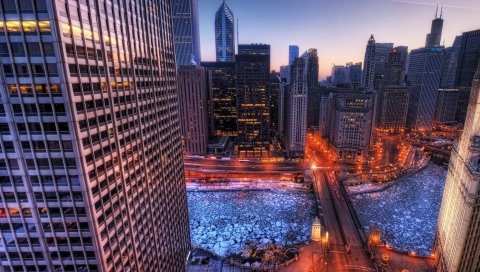 США, большой бен, Лондон, мост, река, небоскребы, hdr