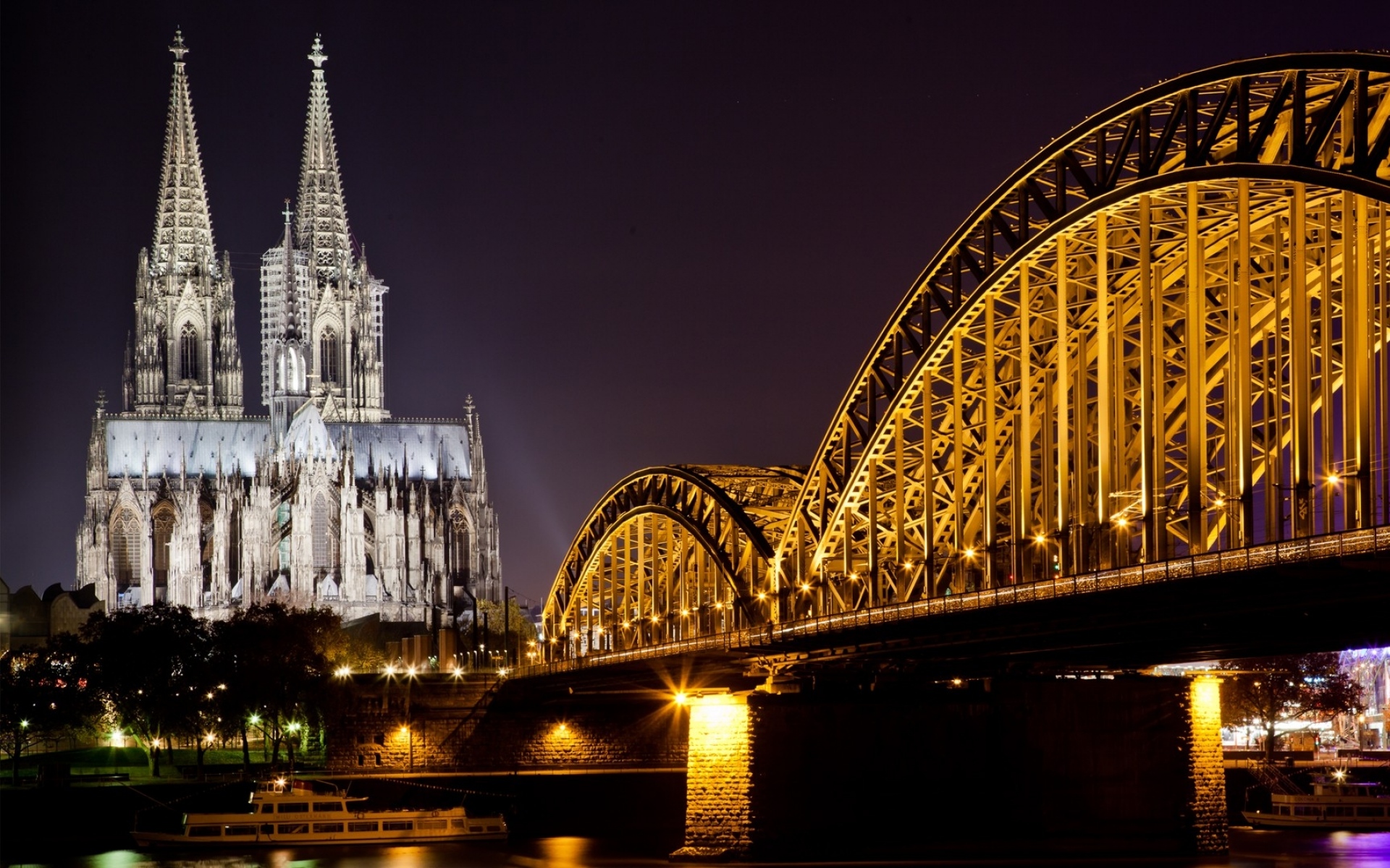 Картинки Кельн, Германия, мост, городские огни, городской пейзаж фото и обои на рабочий стол