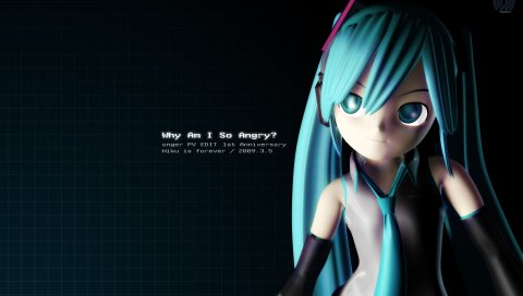 Вокалоид, hatsune miku, волосы, два хвоста, галстук, наушники