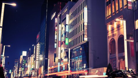Япония, Токио, здание, ночь, огни город