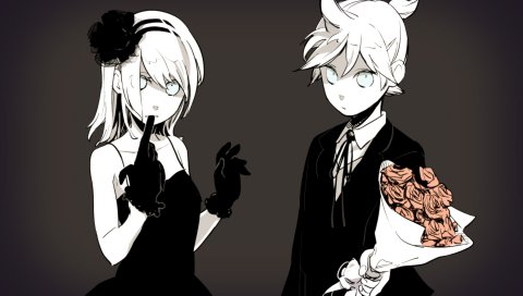 Kagamine rin, kagamine len, волосы, платье, цветы, одежда, роза