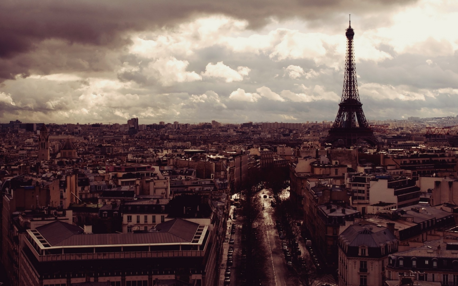 Картинки Эйфелева башня, Париж, Франция, вид сверху, вечер фото и обои на рабочий стол