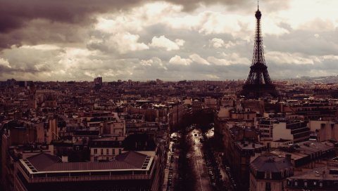 Эйфелева башня, Париж, Франция, вид сверху, вечер