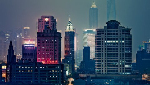 Китай, Гонконг, здания, город, ночь