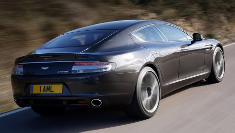 Aston martin, rapide, 2009, серый, вид сбоку, задний автомобиль, скорость