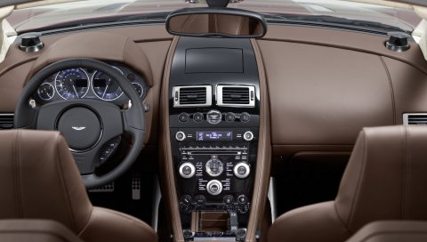 Aston martin, dbs, 2009, коричневый, салон, салон, руль, спидометр