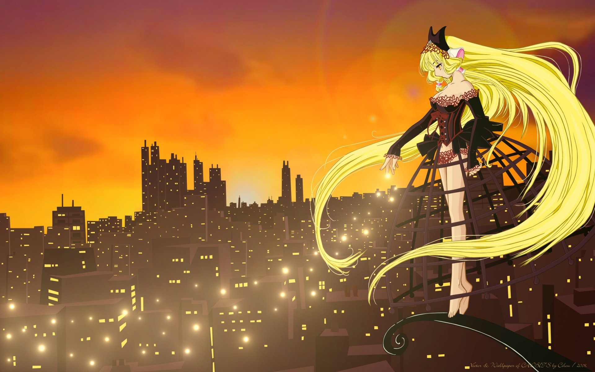 Картинки Chobits, девушка, блондинка, платье, город фото и обои на рабочий стол