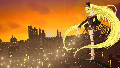 Chobits, девушка, блондинка, платье, город